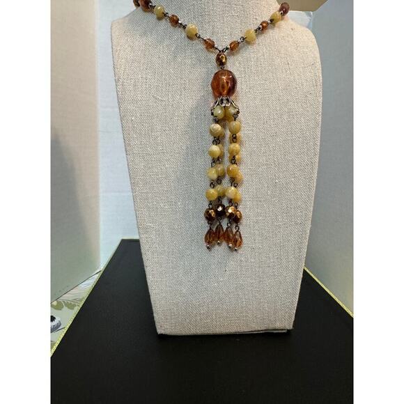 Avon Vintage Long Necklace with Natural Tan, Copper, and Brown Beads & Tassel - Picture 1 of 11